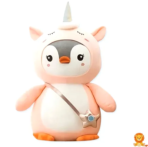 ตุ๊กตาเพนกวินแต่งตัวเป็นยูนิคอร์นสีชมพู