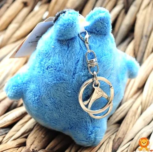 Adorable blue Totoro plush keychain with a soft, huggable texture and secure metal keyring attachment. - View 3