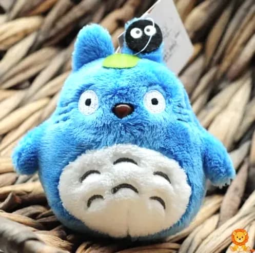 Adorable blue Totoro plush keychain with a soft, huggable texture and secure metal keyring attachment. - View 5
