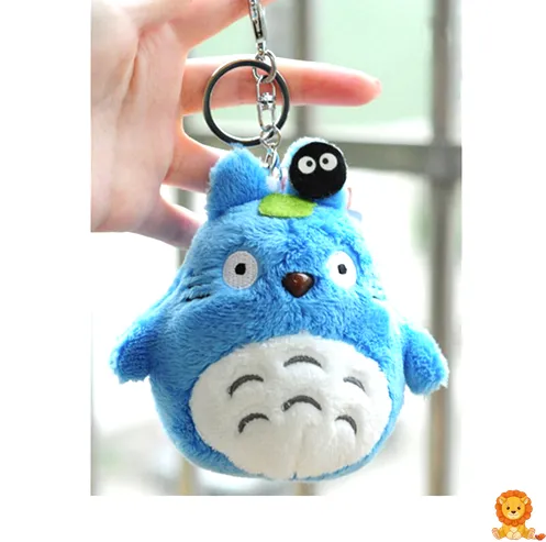 Adorable blue Totoro plush keychain with a soft, huggable texture and secure metal keyring attachment. - View 2