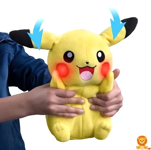 おしゃべりピカチュウぬいぐるみ人形。黄色い体、赤い頬、黒い耳が特徴です。話しかけると反応し、子供たちを楽しませます。 - View 5