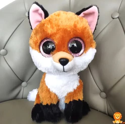 Schattige vos knuffel met zachte oranje vacht en grote, expressieve zwarte ogen, zittend en klaar om geknuffeld te worden. - View 5