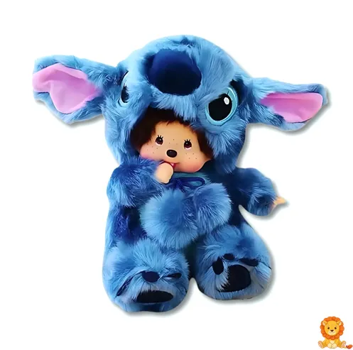 Stitch plush with a Monchhichi head