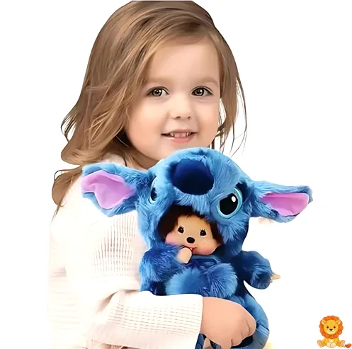 בובת סטיץ' עם ראש מונצ'יצ'י, שילוב של בובת סטיץ' כחולה עם ראש של בובת מונצ'יצ'י חומה, בובה רכה ונעימה למגע. - View 4
