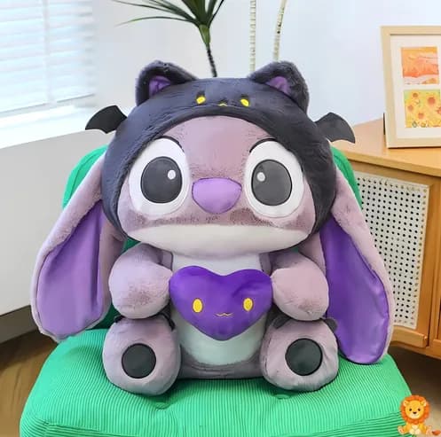 Βελούδινο παιχνίδι Stitch νυχτερίδα σε μωβ χρώμα, με μεγάλα αυτιά νυχτερίδας και απαλή υφή, διαθέσιμο σε διάφορα μεγέθη. - View 4