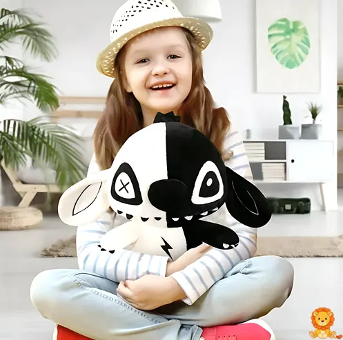 Ασπρόμαυρο βελούδινο Stitch, με λεπτομερή χαρακτηριστικά και απαλή υφή. Ιδανικό για αγκαλιές και διακόσμηση. - View 5