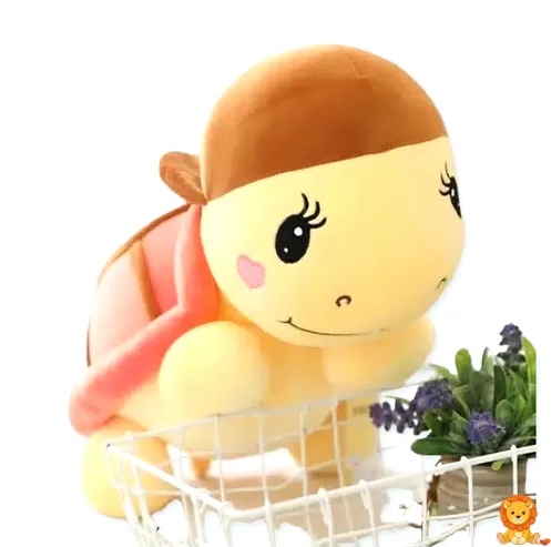 ตุ๊กตาเต่าสีชมพูใส่หมวก