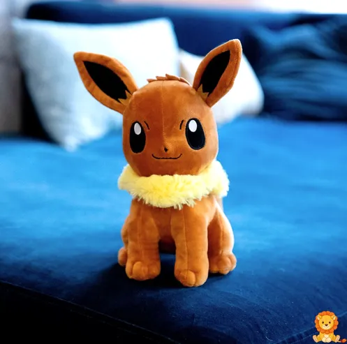 Plyšák Eevee, 20 cm vysoký, s hnědou srstí, velkýma očima a roztomilým úsměvem. Ideální společník pro fanoušky Pokémonů. - View 2
