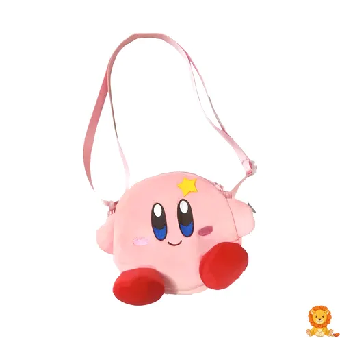 Pembe Kirby omuz çantası, sevimli yüz ifadesi, ayarlanabilir askı, günlük kullanım için ideal, anime ve oyun severler için mükemmel hediye. - View 4